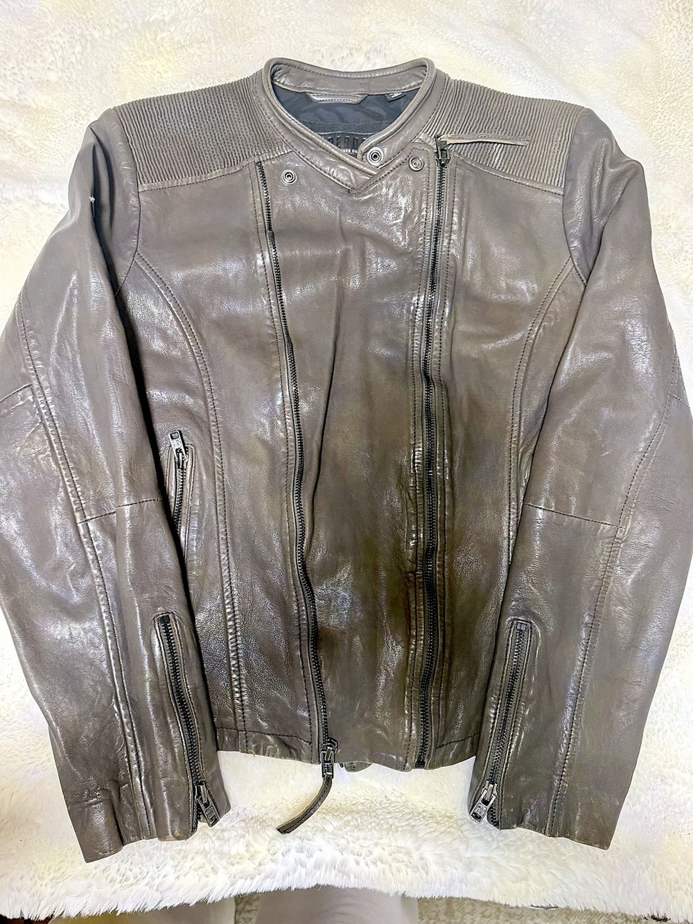 Superdry Women's Dark Brown Leather Biker Jacket